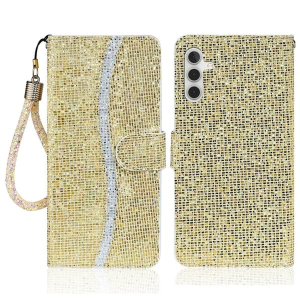 Samsung Galaxy A55 5G Plånboksfodral Glitter Konstläder - Guld