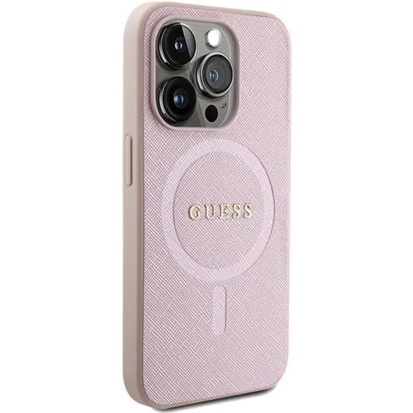 Guess iPhone 15 Pro Mobilskal Magsafe Saffiano - Rosa Rosa