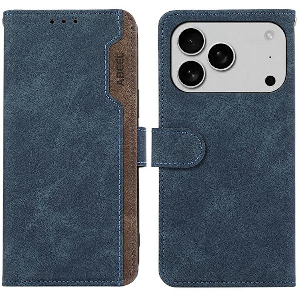 ABEEL iPhone 17 Pro Max Plånboksfodral Splicing Läder RFID Blå