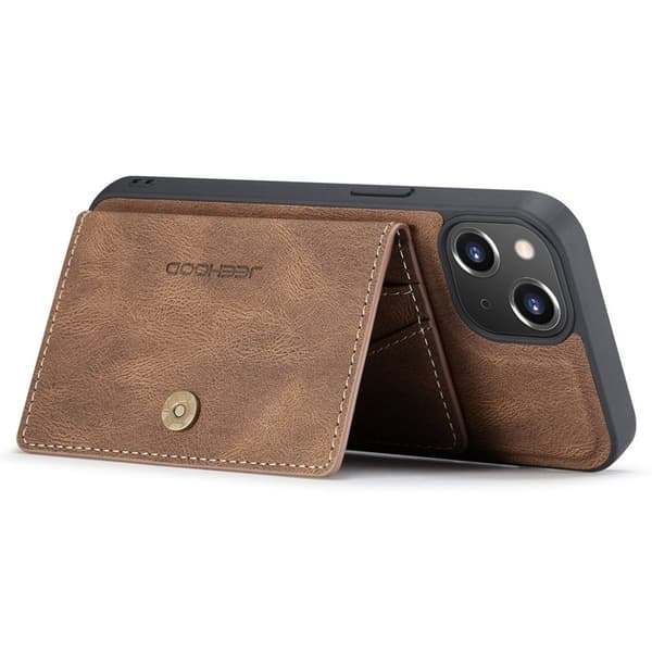JEEHOOD iPhone 14 Plus Plånboksfodral 2-i-1 Konstläder TPU Kickstand Brun