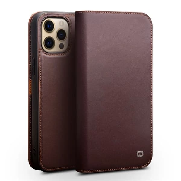 QIALINO iPhone 13 Pro Max Plånboksfodral Äkta läder - Brun Brun