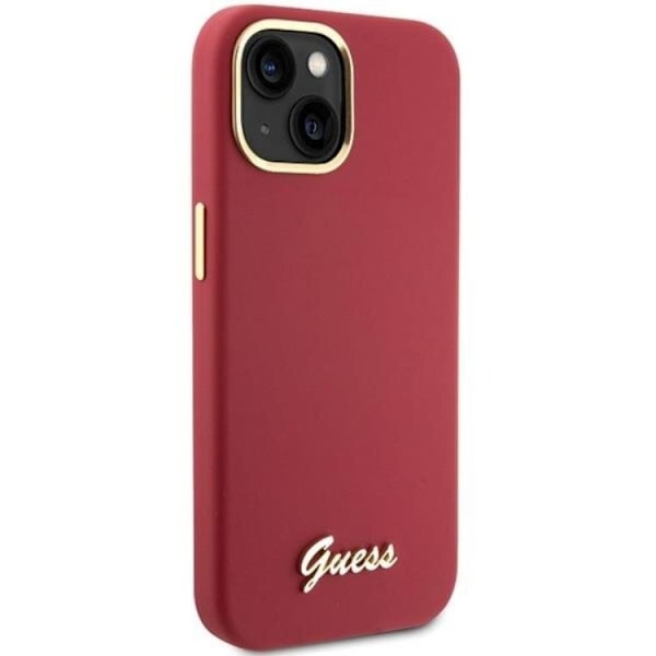 Guess Mobilskal till iPhone 15 Silikon Script Metal Logo Frame Röd