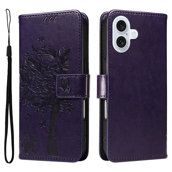 iPhone 17 Konstläder Plånboksfodral Tree Pattern - Lila Lila