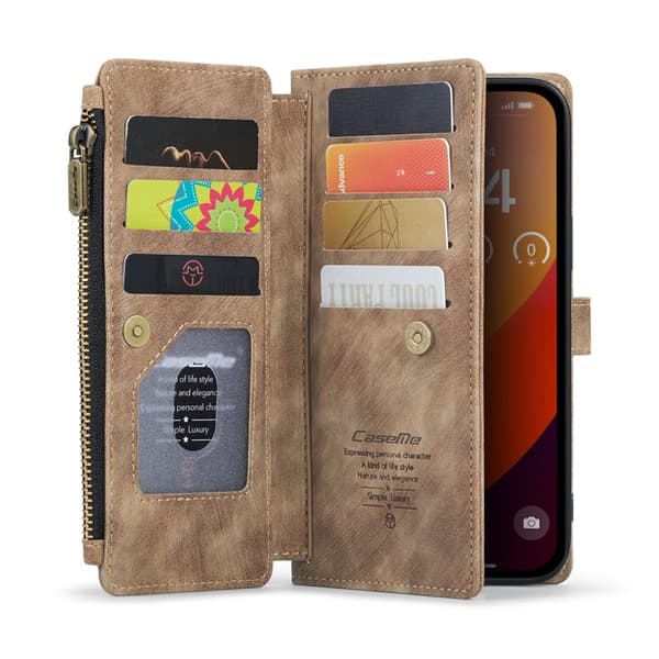 CASEME Konstläder Plånboksfodral för iPhone 16 Pro Max med Rem - Brun