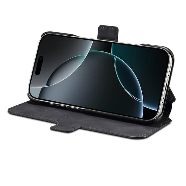 DENIOR B07 iPhone 16 Pro Max Plånboksfodral Konstläder Magnetiskt Svart