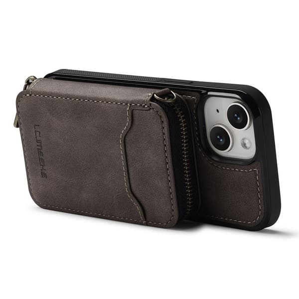 LC.IMEEKE L6 iPhone 15 Plus Plånboksfodral Konstläder - Brun