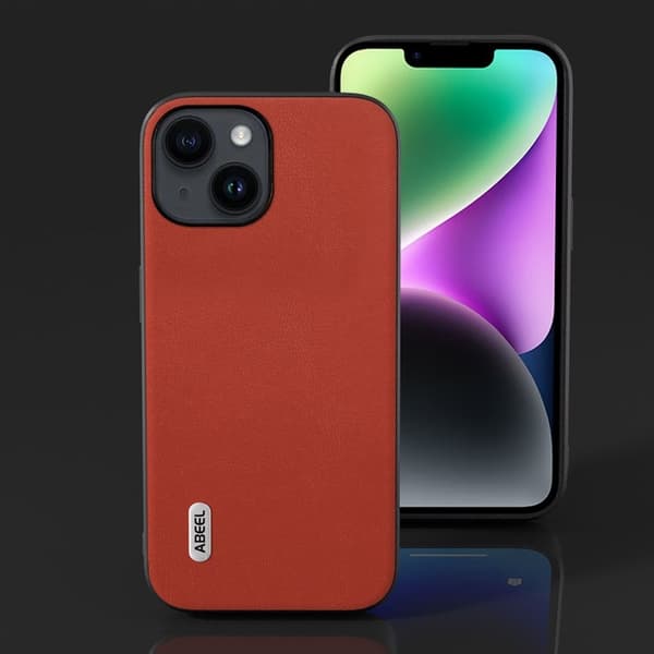 ABEEL Mobilskal till iPhone 14 Texturerad PU Läder TPU Stöttålig Röd