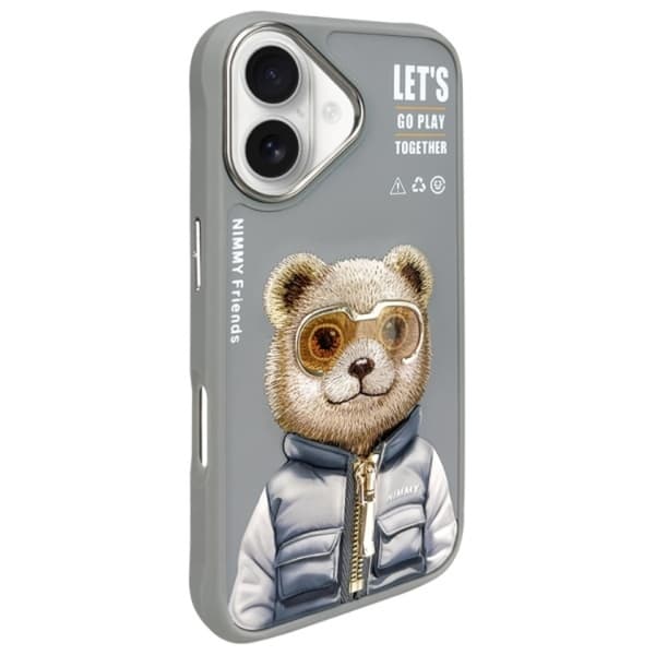 Nimmy Telefontaske til iPhone 16 Cool & Cute 2.0 Bear - Grå Grå