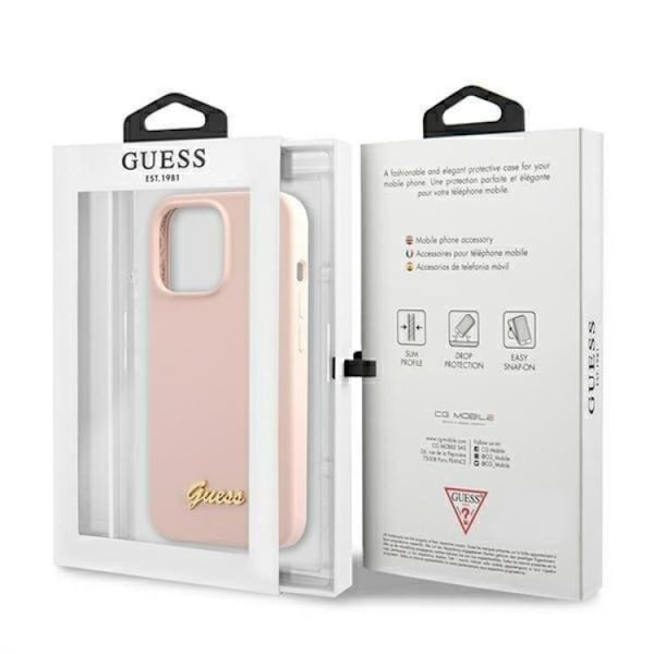 Guess iPhone 13 Pro Skal Magsafe Silicone Script Guld Logo - Rosa
