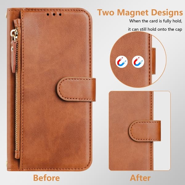 iPhone 16 Pro Max Plånboksfodral Zipper Pocket Läder - Brun Brun