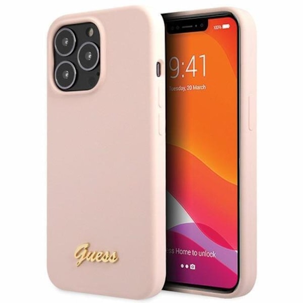 Guess iPhone 13 Pro Max Mobilskal Silicone Script Gold Logo - Ljusrosa