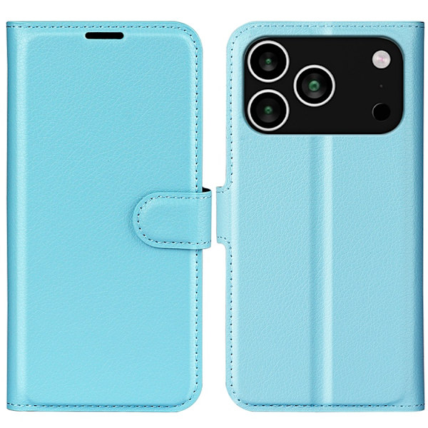 iPhone 17 Pro Plånboksfodral Litchi Texture läder - Blå Blå