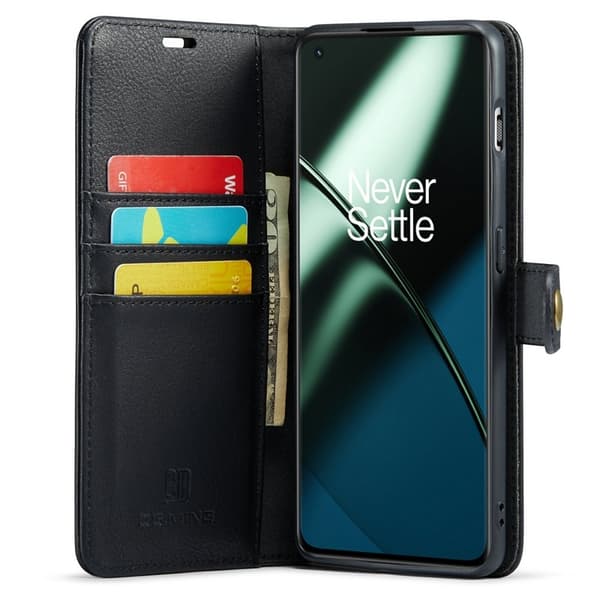 DG.MING OnePlus 11 5G Äkta Läder Plånboksfodral Detachable Magnetisk Svart