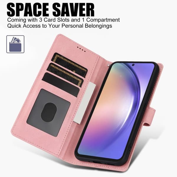 Samsung Galaxy S26+ Plånboksfodral Konstläder Med Ställ - Rosa