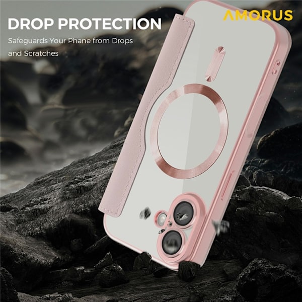 AMORUS iPhone 17 Plånboksfodral MagSafe RFID-Skydd - Rosa Rosa