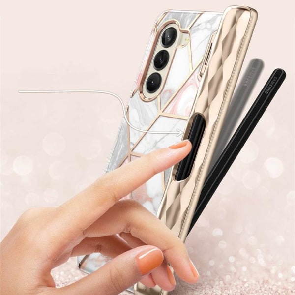 Supcase Galaxy Z Fold 5 Mobilskal Cosmo Pen - Marble Rosa