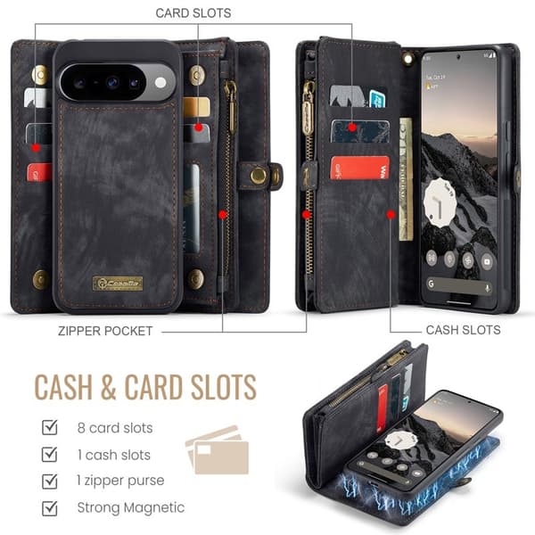 CASEME 008 Plånboksfodral till Google Pixel 10 Pro Konstläder - Svart