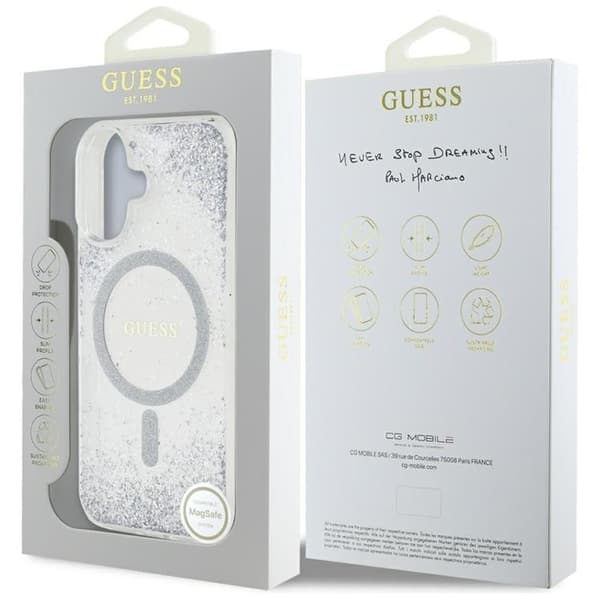 Guess Mobilskal till iPhone 16 MagSafe HC Resin Bottom Glitter - Silver Silver