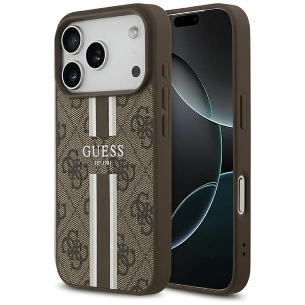 Guess telefontaske til iPhone 17 Pro MagSafe 4G trykte striber - brun Brun