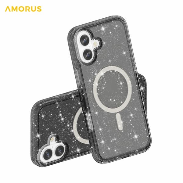 AMORUS Mobilskal till iPhone 17 Magsafe Glitter Powder PC + TPU Svart