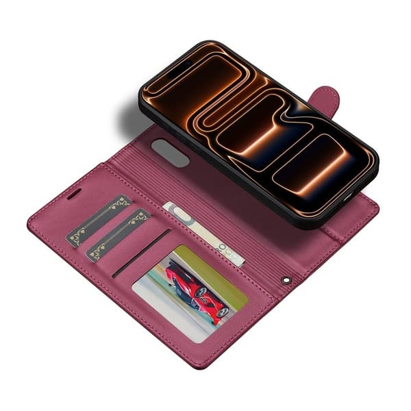 LC.IMEEKE L2 Series iPhone 17 Pro Plånboksfodral Konstläder - Röd