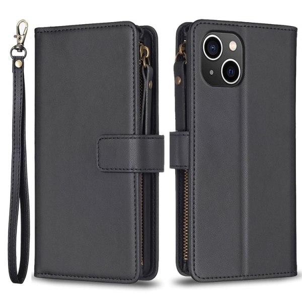 iPhone 15 Plus Pungeetui Zipper Flip - Sort