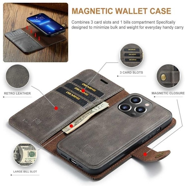 DG.MING iPhone 15 Pro Max Plånboksfodral Äkta Läder 2in1
