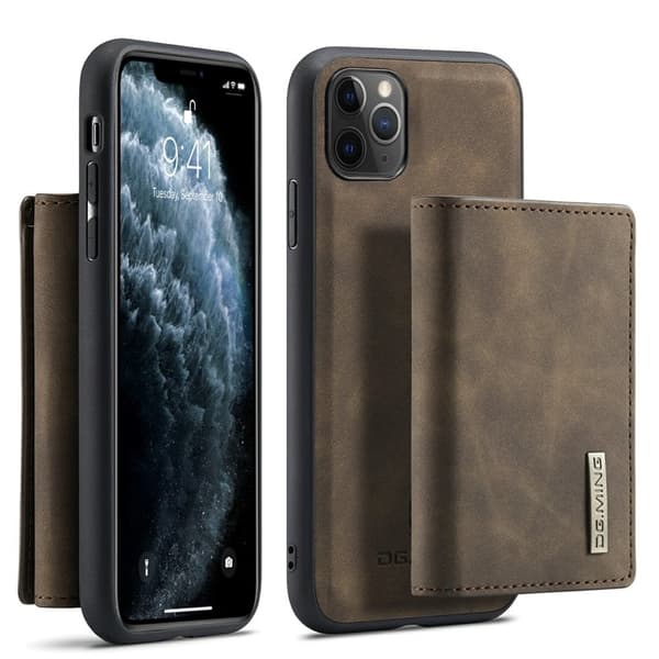 DG.MING 2-in-1 Plånboksfodral med Ställ för iPhone 11 Pro Max - Brun