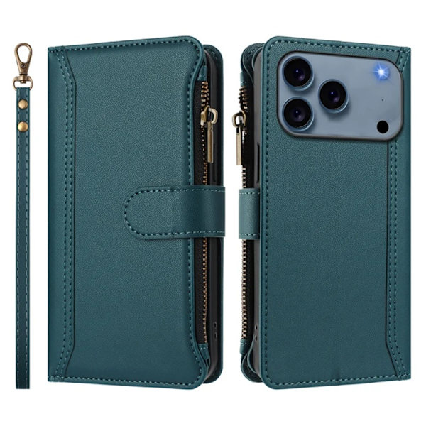 iPhone 17 Pro Max Plånboksfodral 9 Kortfack - Mörkgrön Grön