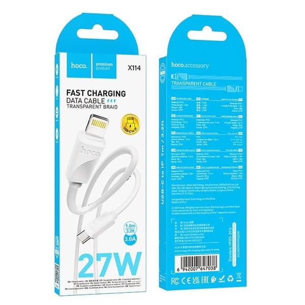 Hoco USB-C - Lightning 27W Kabel 1m X114 PD - Vit Vit