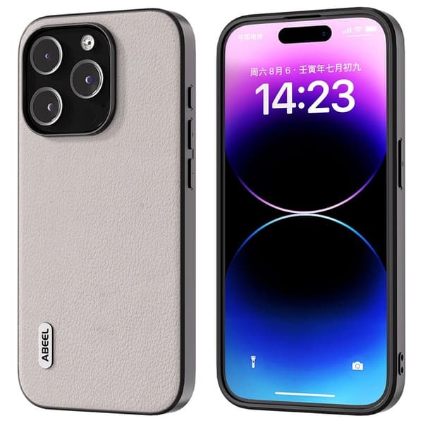 ABEEL Mobilskal till iPhone 15 Pro Anti-Scratch Äkta Läder Grå