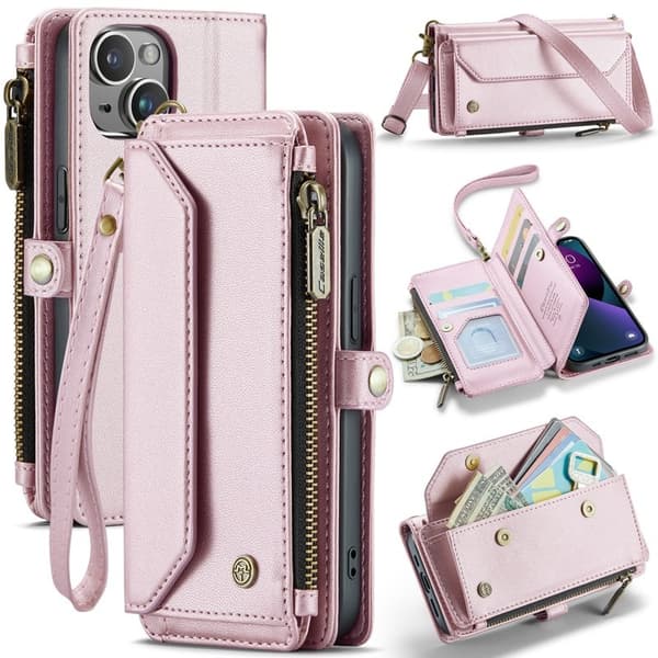 CASEME Plånboksfodral Konstläder till iPhone 13 med kortfack - Rosa