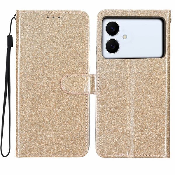 Samsung Galaxy S26 Edge Plånboksfodral Glitter Anti-Scratch Konstläder - Guld