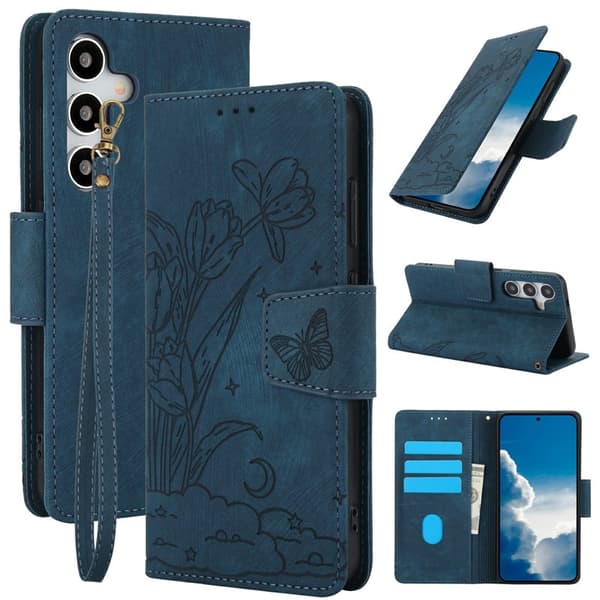 Plånboksfodral för Samsung Galaxy S26 Konstläder Blommor - Blå