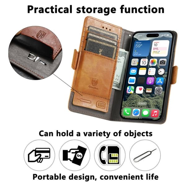 CASENEO iPhone 17 Plånboksfodral Konstläder Ställ med RFID - Khaki