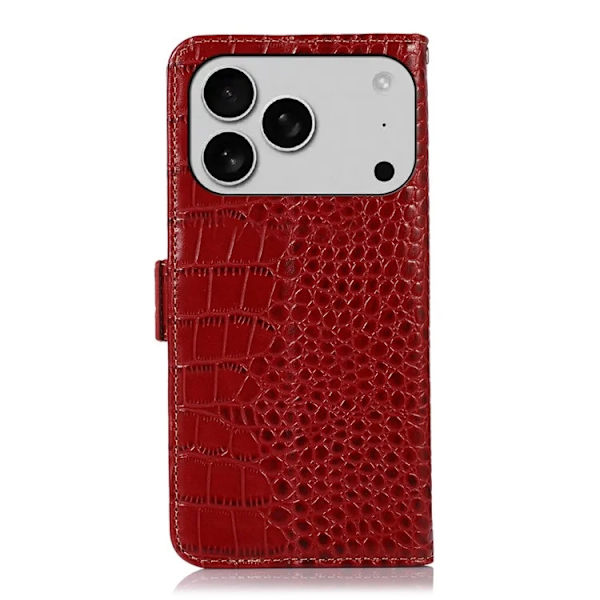iPhone 17 Pro Max Plånboksfodral Äkta läder Crocodile Röd