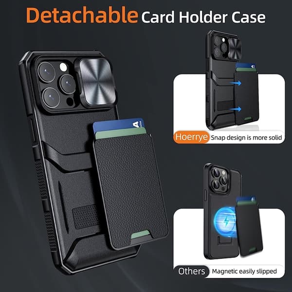 iPhone 14 Plus Mobilcover Kortholder Kamera Slider - Sort Black