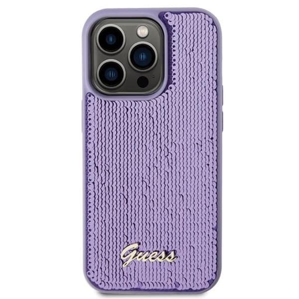 Guess iPhone 15 Pro -puhelinkuori Sequin Script Metal - Lila Lila