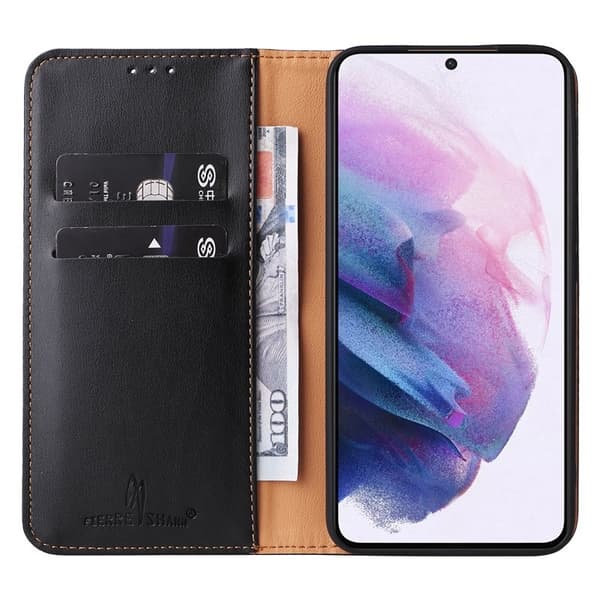 FIERRE SHANN för Samsung Galaxy S22+ 5G Plånboksfodral Konstläder - Svart