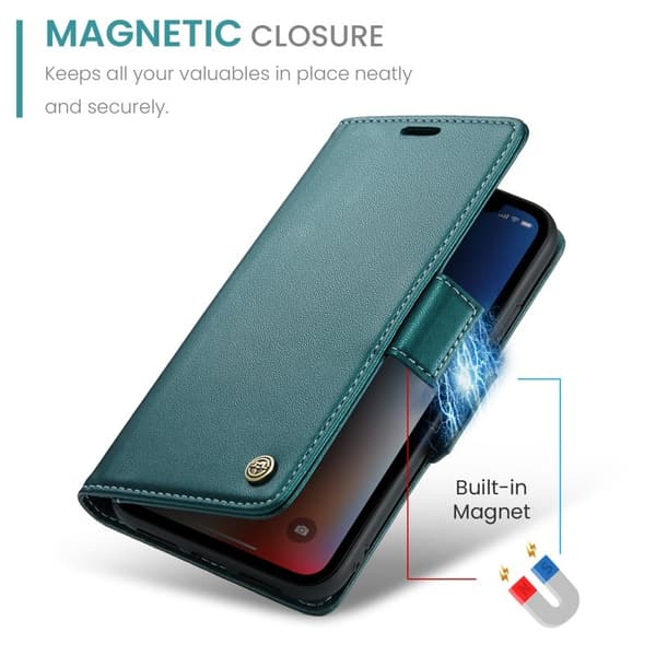 CASEME RFID-Skydd Plånboksfodral Konstläder för iPhone XS - Grön