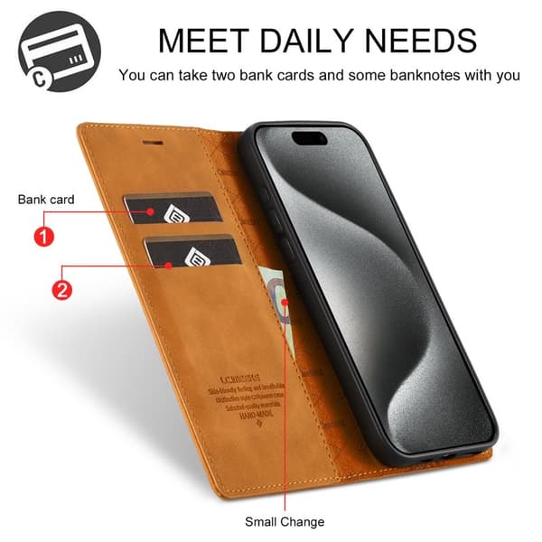 LC.IMEEKE iPhone 16 Pro Plånboksfodral Konstläder- Brun