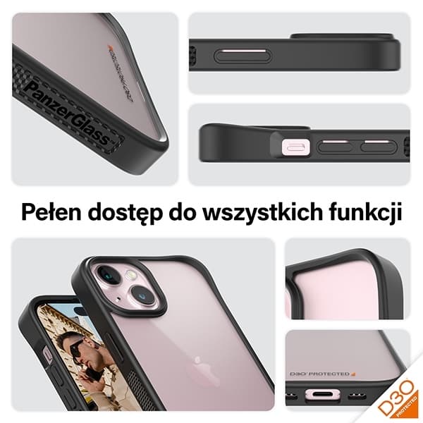 PanzerGlass telefontaske til iPhone 15 D3O 2xMilitær kvalitet - sort