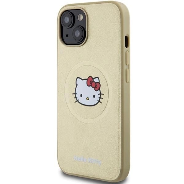 Hello Kitty iPhone 14 Mobilskal Magsafe Läder Kitty Head - Guld