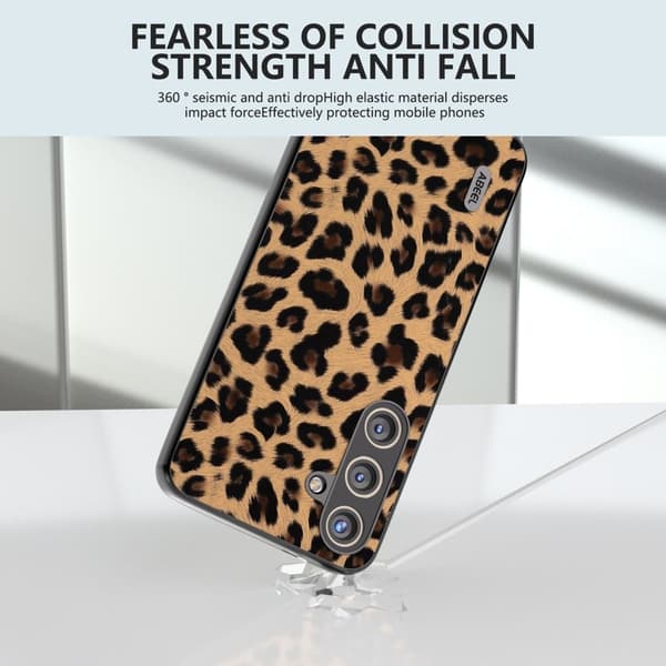 ABEEL Mobilskal till Samsung Galaxy S24 Läder Coated Leopard Champagne Guld