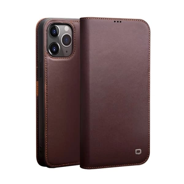 QIALINO iPhone 12 Pro Max Plånboksfodral Äkta läder - Brun Brun