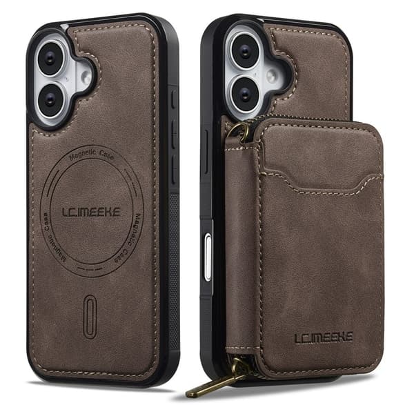LC.IMEEKE L6 iPhone 17 Plånboksfodral Magnetiskt - Konstläder - Brun
