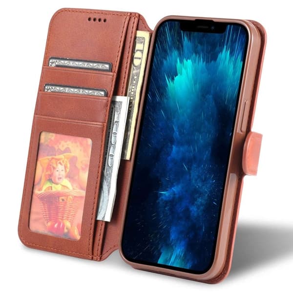 AZNS iPhone 14 Pro Plånboksfodral Konstläder - Full Protection - Brun