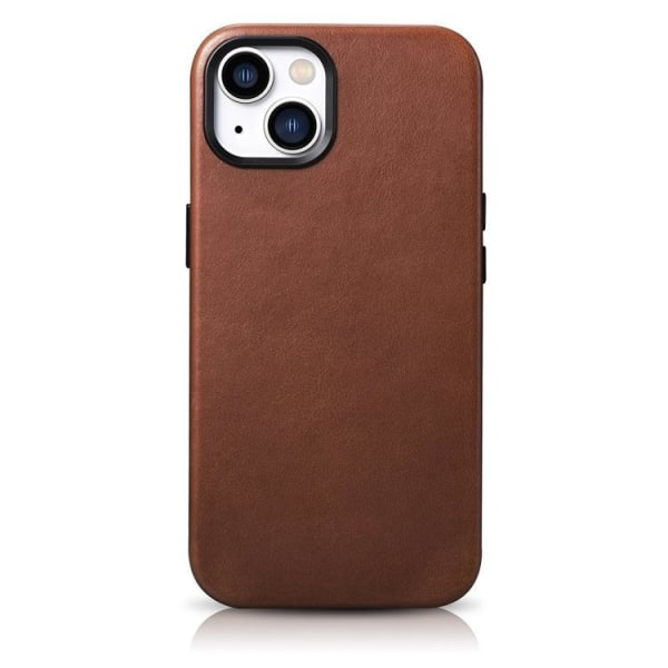 iCarer iPhone 14 Plus Case Magsafe aito nahka öljyvaha - punainen ruskea
