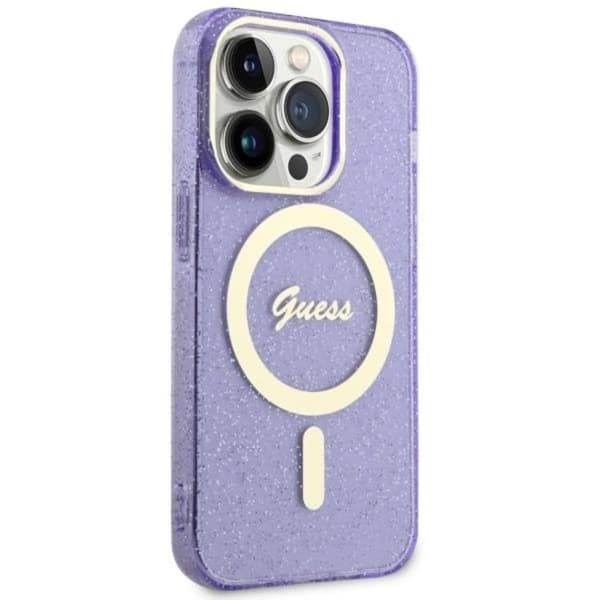 Guess iPhone 14 Pro Mobilskal MagSafe Glitter Guld - Lilla Lila