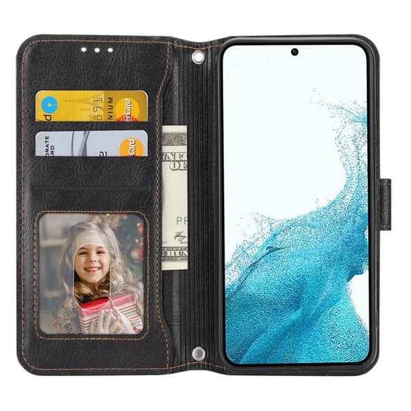 Samsung Galaxy S26 Plus Plånboksfodral Dragkedja Konstläder - Svart